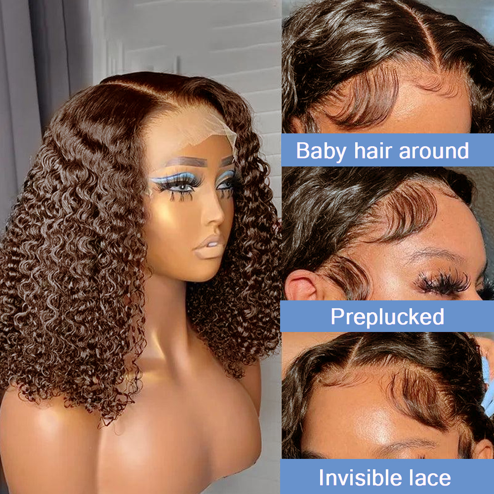 ボブウィッグ,短い巻き毛の人間の髪の毛,13x4 HDレース,バーガンディ99j,密度100%,ジェリーヘア,ダークブラウンとチョコレートカラー