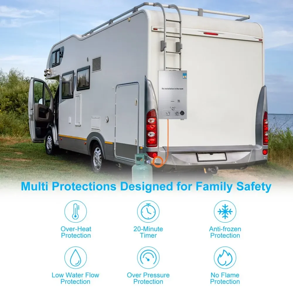 VEVOR 6L 8L 10L 12L 16L 18L LPG Portable Instand Water Heater Propane Gas LPG Wall-Mounted Tankless Water Heater Digital Display