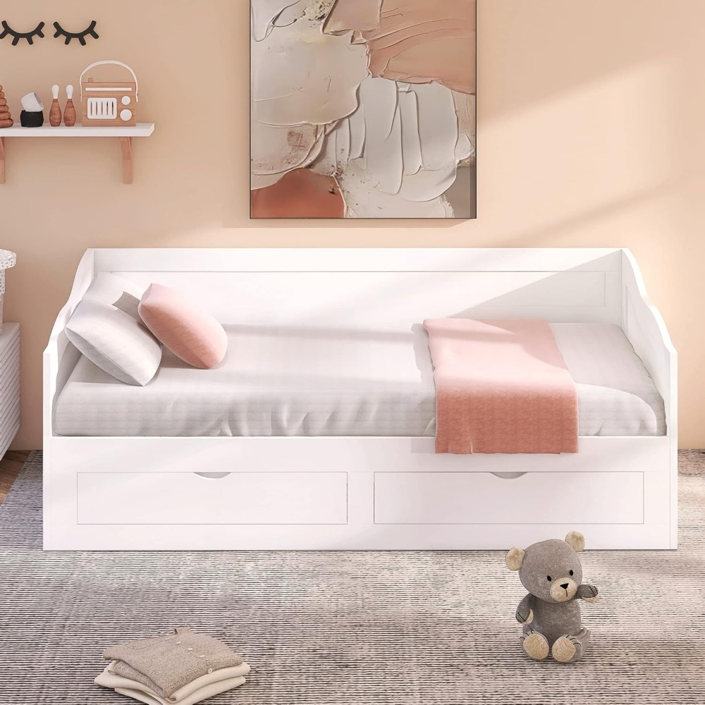 Harper & Bright Designs Twin Size Daybed with Trundle and 2 Drawers, Twin to King Extendable Daybed, Wooden Sofa Bed Frame for L