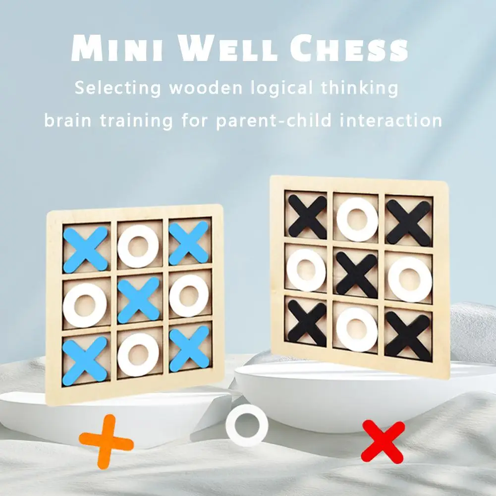 Wooden XO Tic Tac Toe Game Mini Chess Board Interaction Puzzle Montessori Play Game Training Brain Learing Early Educational Toy