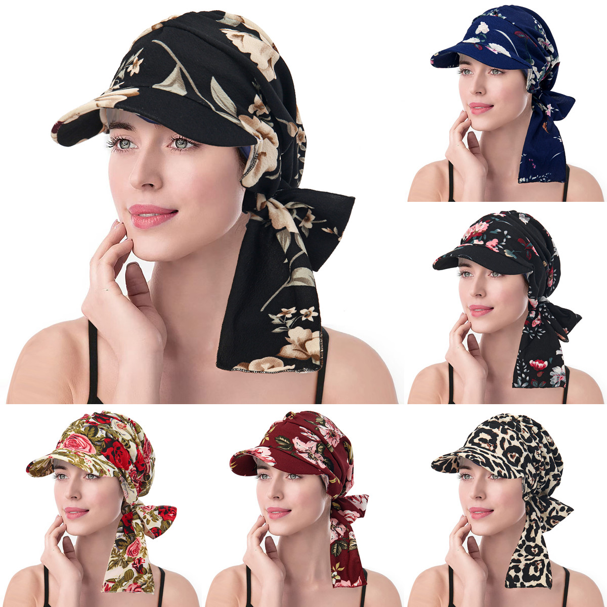 Vintage elegante tulband hoeden met rand vrouwen print hijab baseball caps hoofd wraps mode moslim dames hoofddoek