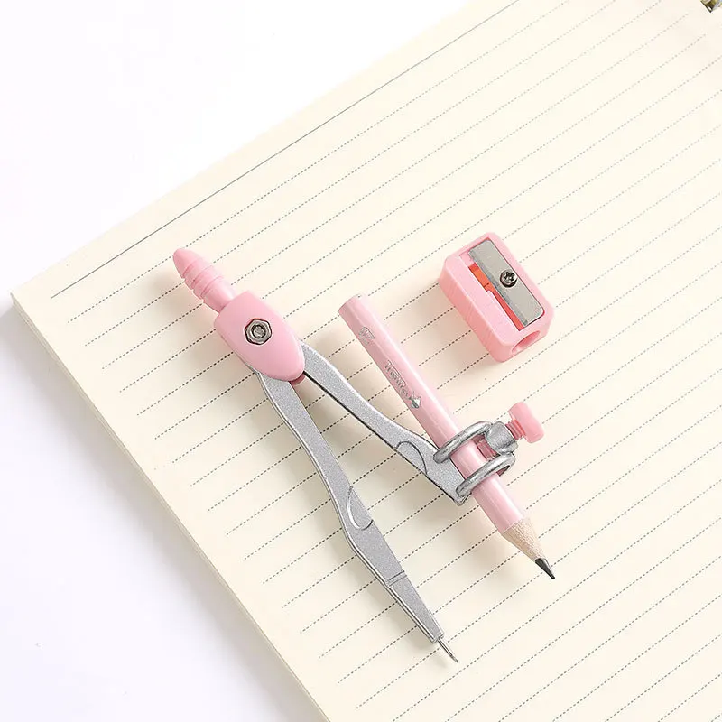 3 In 1 Metal Zinc Alloy Compasses Set,2B Pencil,Drawing Gauge,Removable Pencil,With Sharpener,Student Products 2218