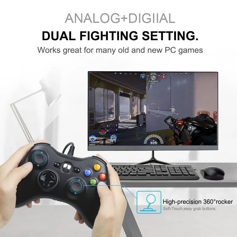 For Xbox 360 Wired Game Controller USB Wired Joystic Gamepad for Microsoft Xbox 360, PC Windows 7,8,10 with Dual-Vibration Turbo