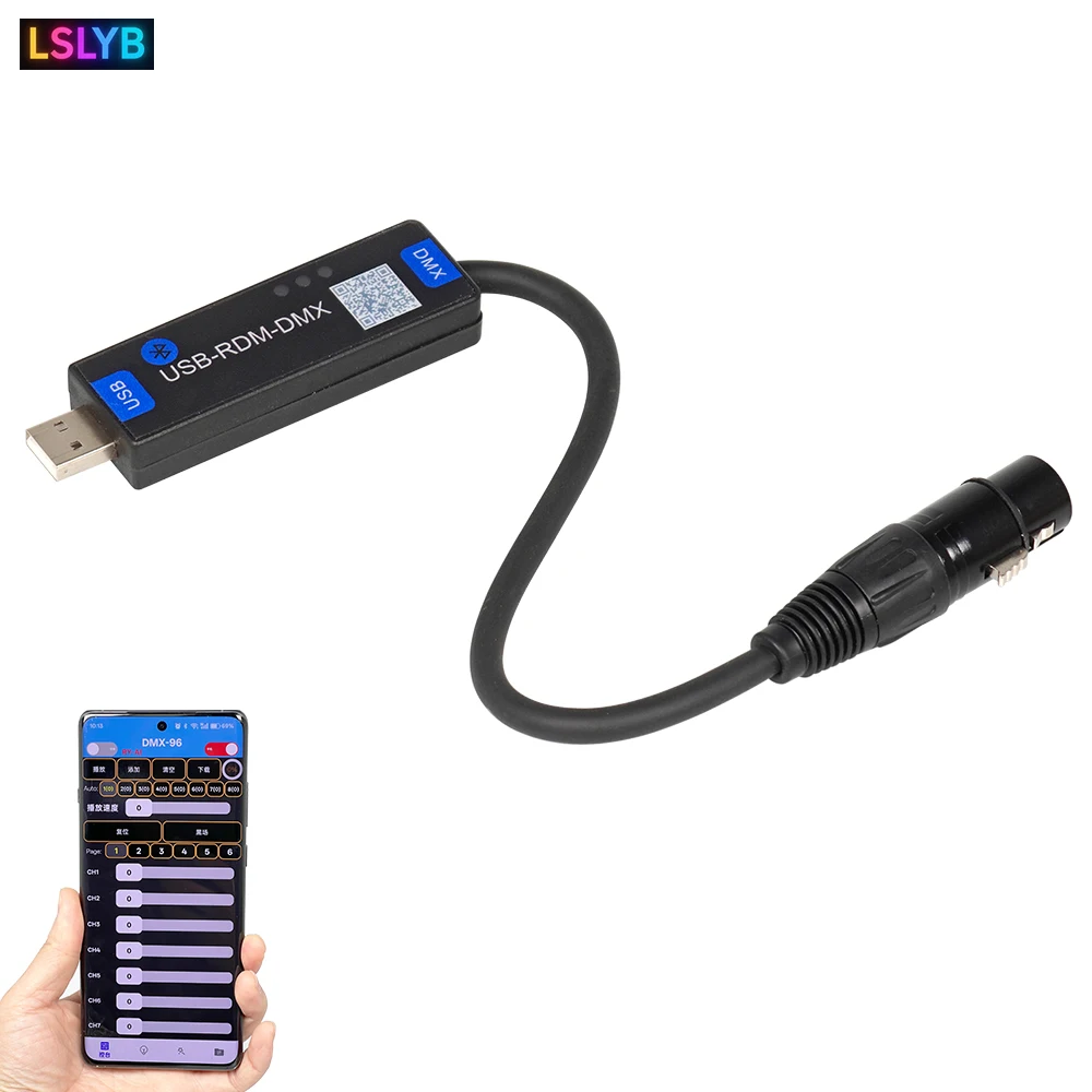 USB-RMD-DMX Aplicación móvil DMX Dialer Luz de escenario Controlador DMX inalámbrico Controlador DMX Bluetooth solo admite dispositivos Android