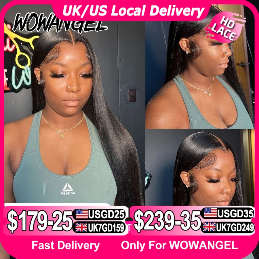 WowAngel 250% Pre Bleached 13x6 HD Lace Front Wigs 34in Glueless Straight Human Hair Wigs Pre Plucked Brazilian Hair For Women