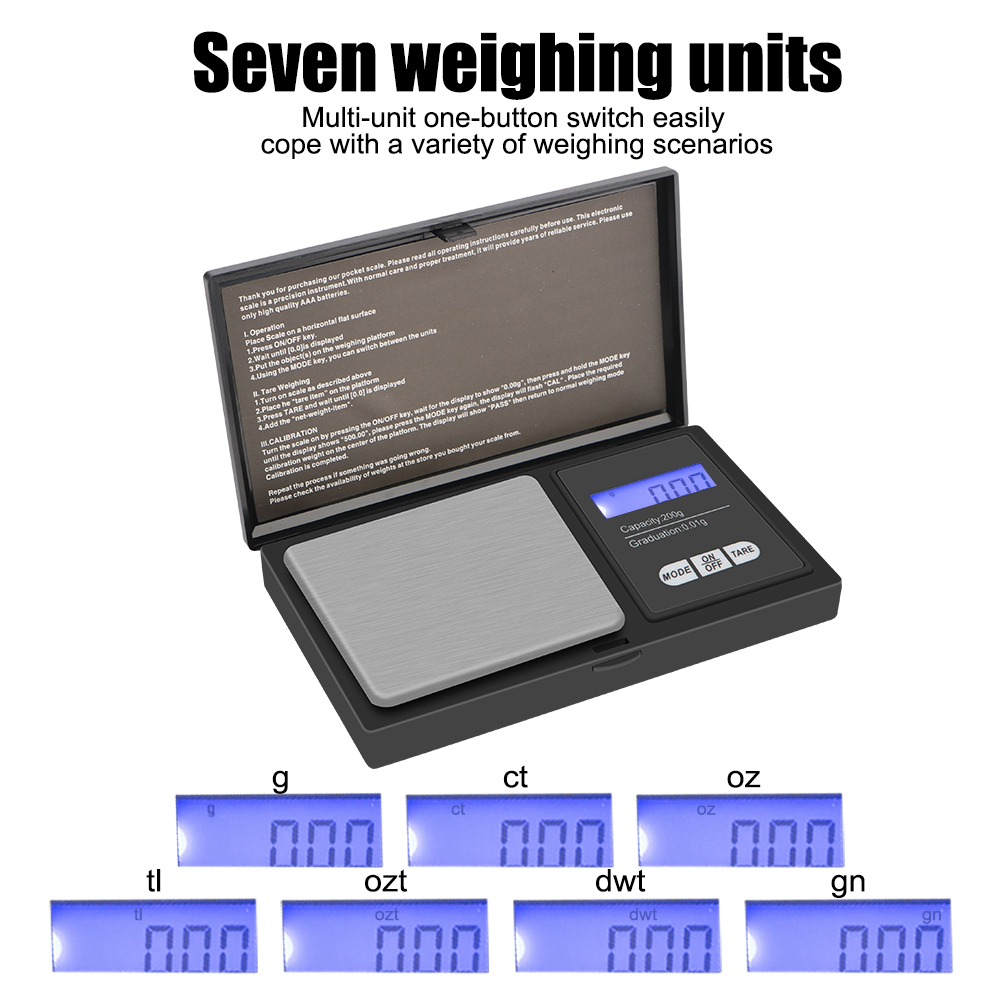 주방 정밀 LCD 미니 디지털 스케일에 대 한 보석 그램 무게에 대 한 200G-0.01G 고정밀 백라이트 전기 포켓 1Pcs