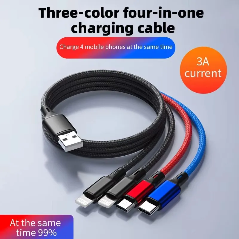 3 em 1/ 4 em 1 usb para tipo c micro cabo de carregamento rápido 3a cabo de dados de telefone de carga rápida para xiaomi redmi oneplus iphone huawei