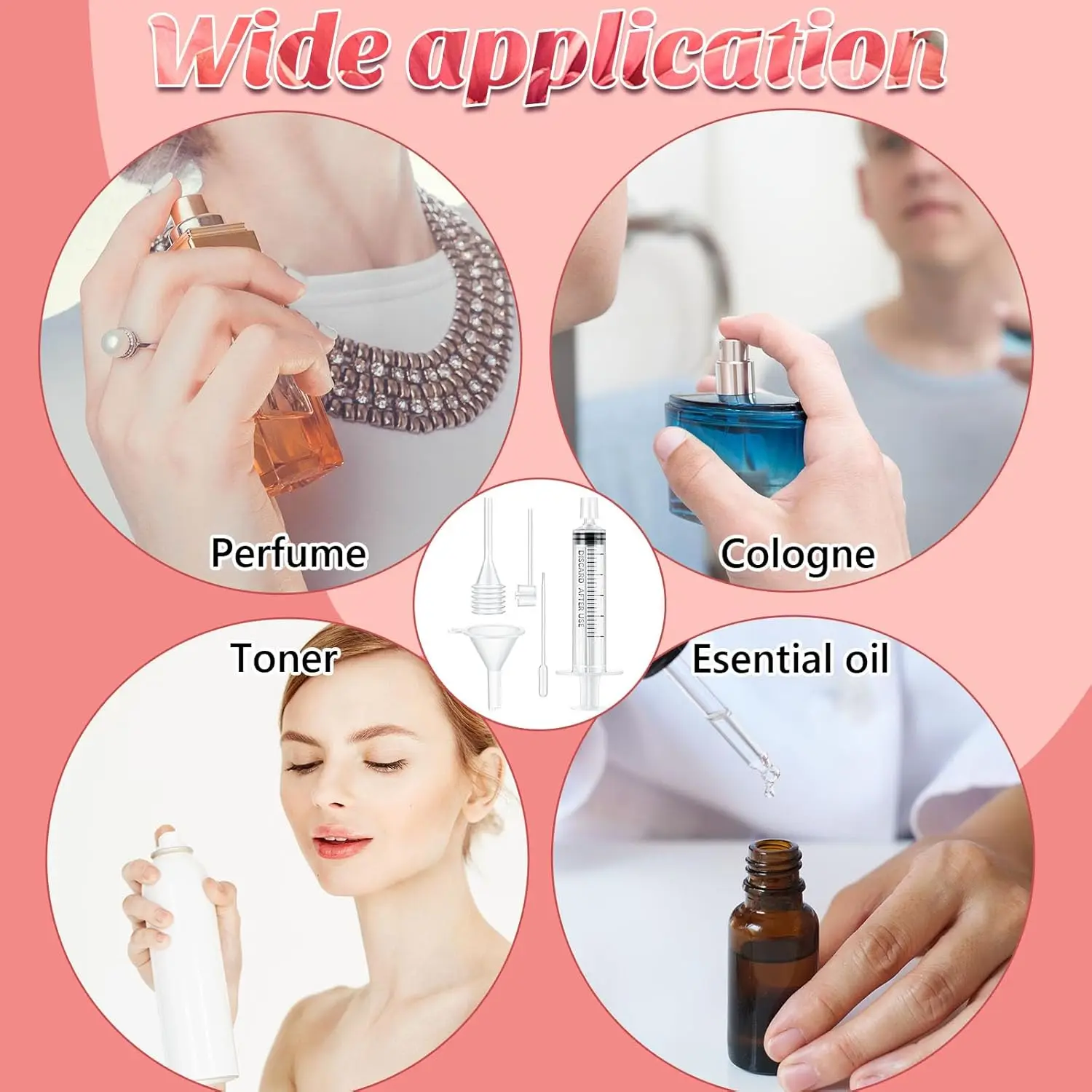25/50PCS  perfume refill pump tool transfer kits including funnel, dispensing pump, syringe, dropper and squeeze dropper