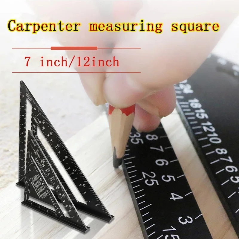 7'' /12" Triangle Ruler Carpenter Measuring Layout Tool Metric Alloy Metal Triangle Ruler Protractor for Woodworking Tools