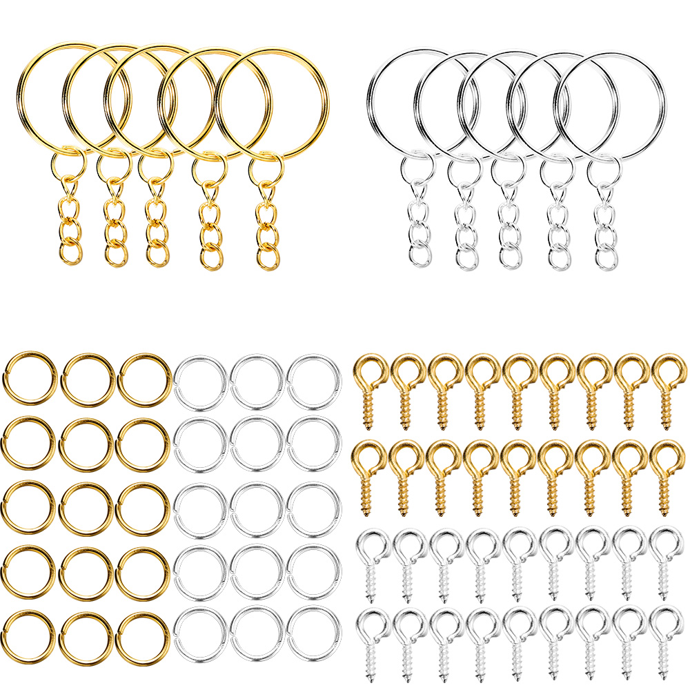 110Pcs Keychain Open Jump Rings Eye Pins Jewelry Making Accessories Kits for DIY Epoxy Resin Key Chain Key Ring Pendants