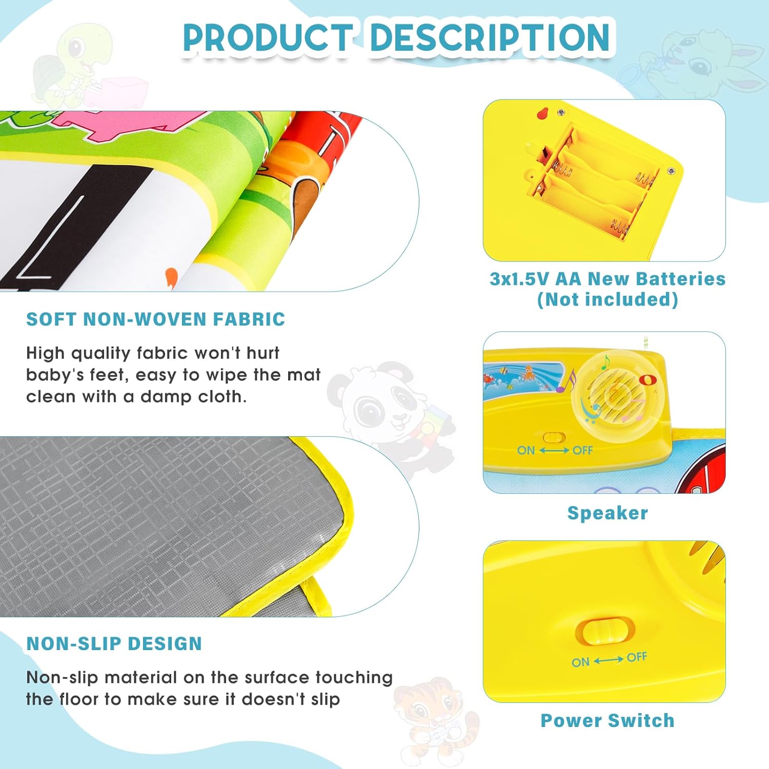 15*43インチ 赤ちゃんのおもちゃ 防水ピアノマット ミュージカル 赤ちゃん発達ゲーム 1年間 アクティビティジム ベビープレイマット 男の子 女の子 ギフト用