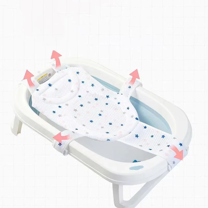 Babybadje Net Mat Kinderen Pasgeboren Verstelbaar Badkussen Zitkussen Kruisvormig Antislip Bad Douche Wieg Bed Zitting