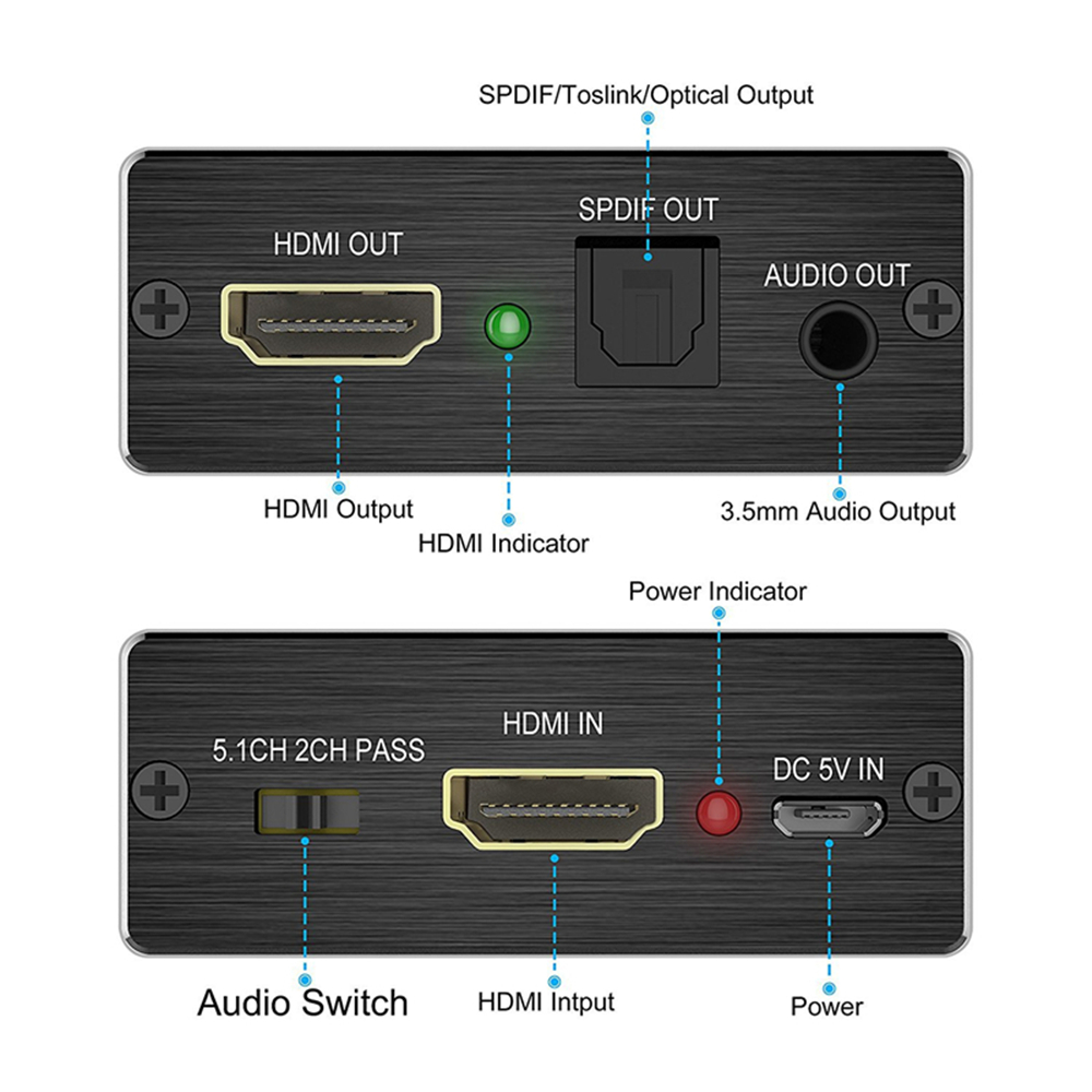 HDMI-kompatibler Audio-Extraktor kompatibler Audio-Extraktor Stereo-Extraktor Konverter optischer Toslink SPDIF 3,5mm 4k x 2Kaudi