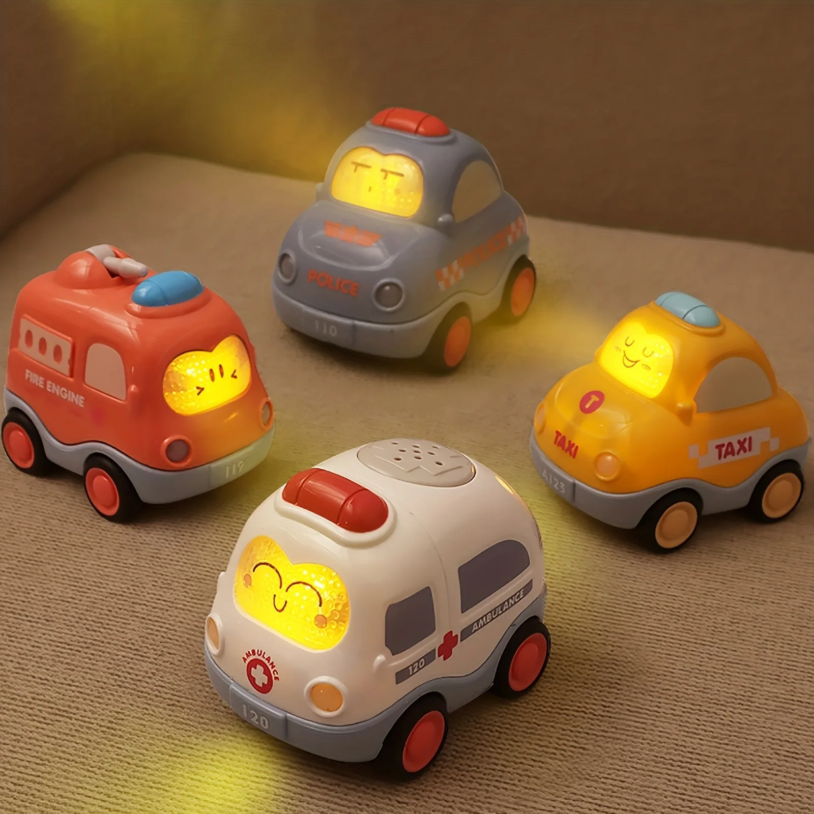Veicolo da tirare indietro Macchinine per bambini con luci e suoni, Auto della polizia, Ambulanza, Camion dei pompieri, Taxi Regali per feste di compleanno Giocattolo