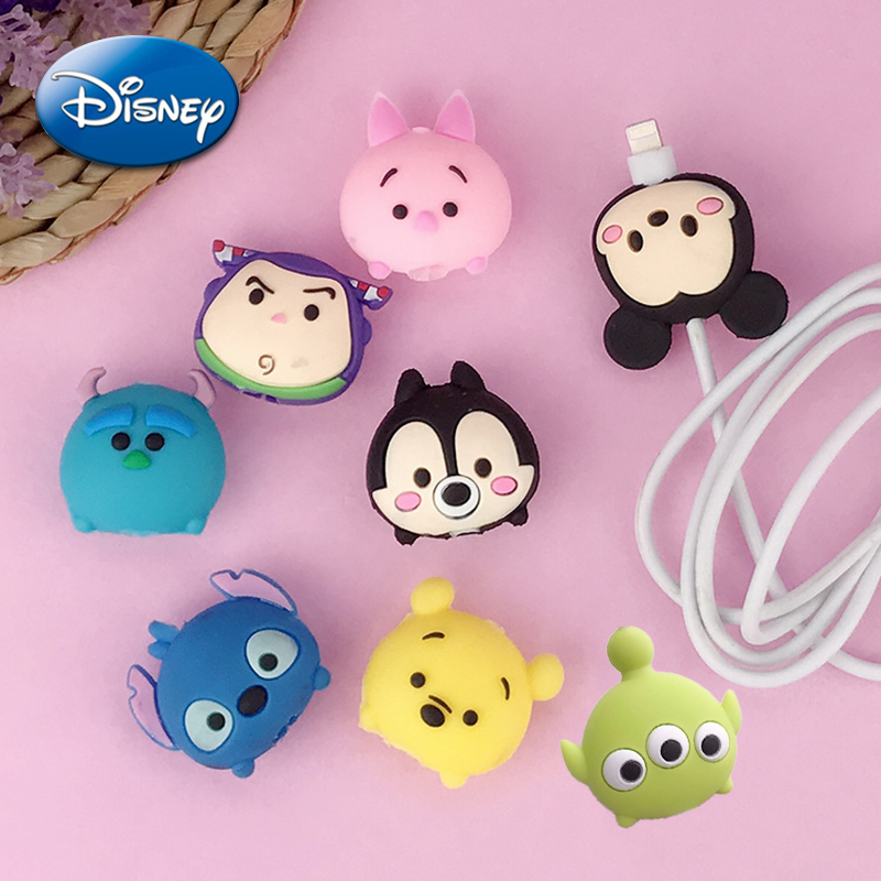 Protector de Cable de cargador de dibujos animados de Mickey de Disney Stitch para IPhone, cubierta de protección de cabeza de línea de datos Usb, accesorios DIY, regalos