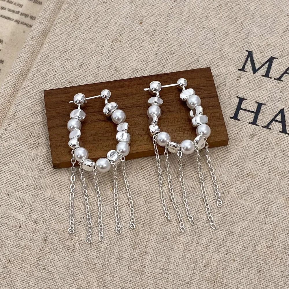 Nuevo fragmentado empalmado ​ ​ Pendientes colgantes de perlas de imitación irregulares con borlas para mujer, joyería coreana, accesorios de joyería