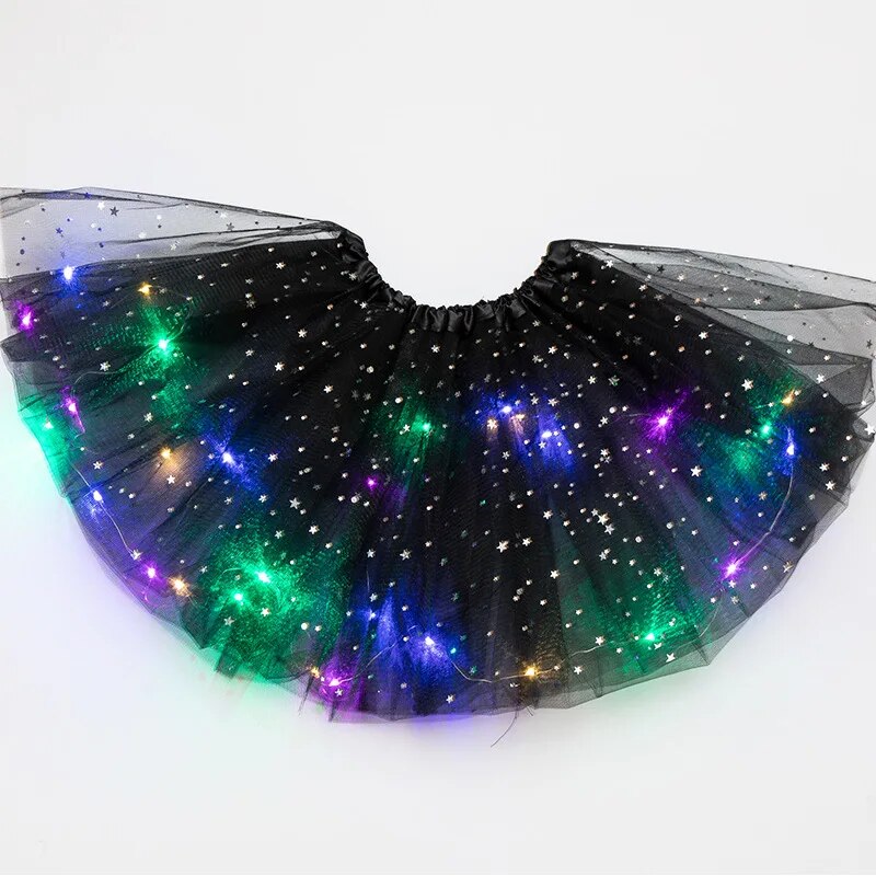 LED Gloeiend Licht Vrouwen Tule Ster Rok Korte Tutu Mini Rok Volwassen Fancy Ballet Dancewear Party Kostuum Baljurk Mini Rok