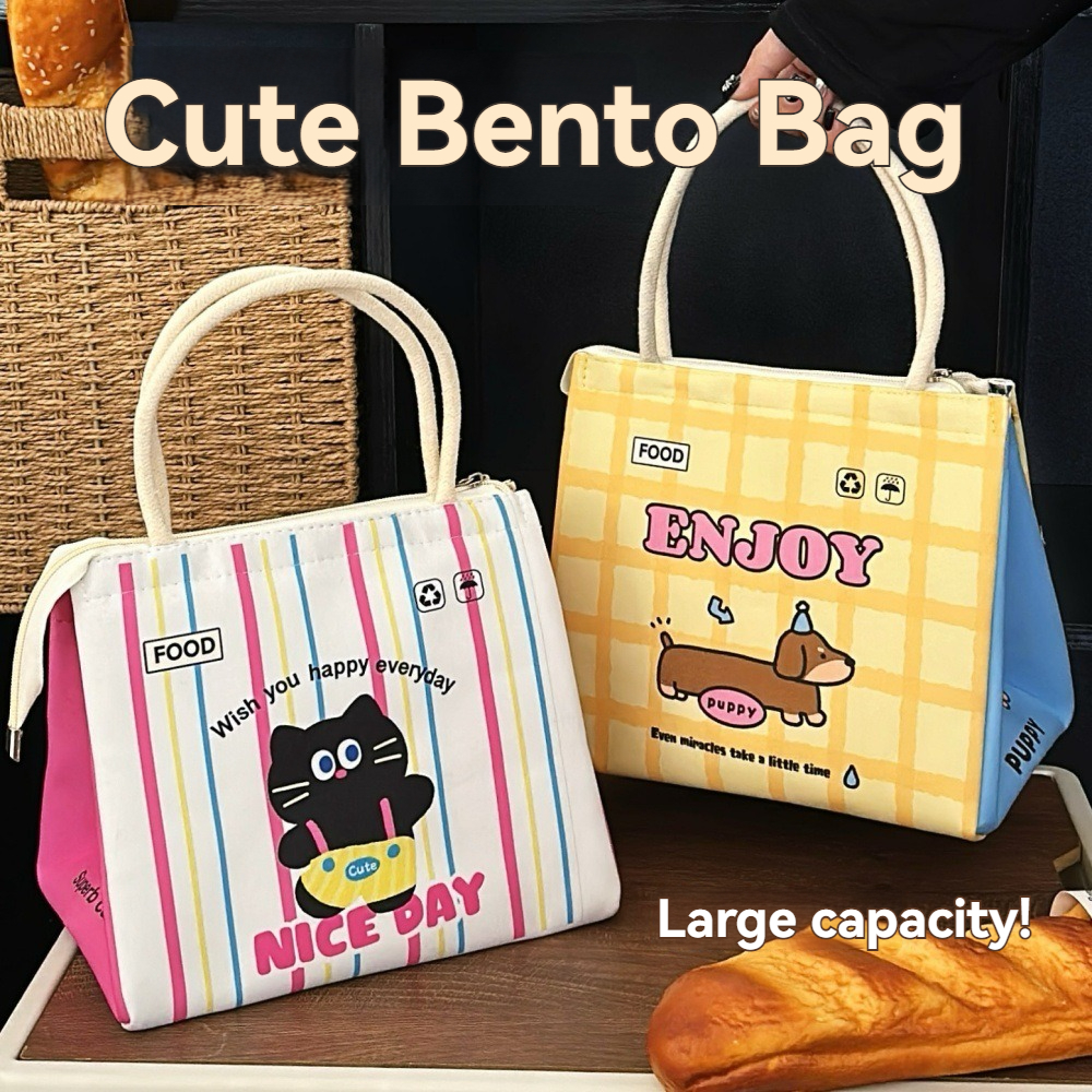 Borsa per il pranzo con gattino carino Borsa per il pranzo isolata in foglio di alluminio tenuto in mano per studenti Borsa per il pranzo di grande capacità