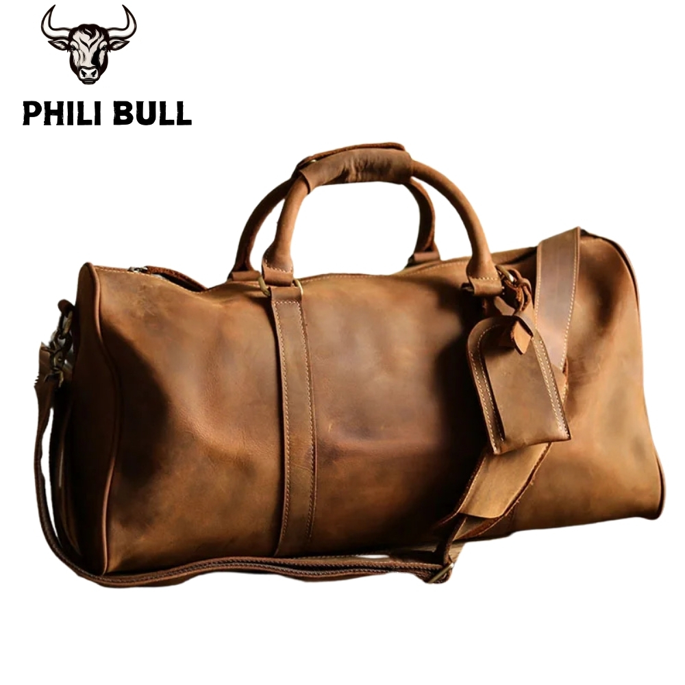 PHILI BULL Leder Herrentaschen Vintage Reise Reisetasche Wochenendtasche Handtaschen Messenger Bags Gepäcktasche mit Schuhfach
