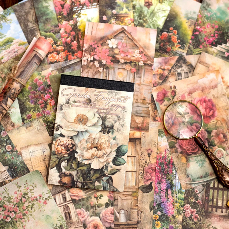 100 pz/pacco Garden Whisper Serie Retro Manuale Materiale Strappabile Carta Creativa FAI DA TE Fatti A Mano Scrapbook Estetica Carta Artigianale