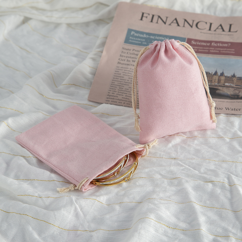Bolsa de almacenamiento de accesorios de joyería, color rosa, para fiesta de cumpleaños, boda, anillo, pendiente, collar, regalo, bolsas con cordón de algodón Natural, 10 Uds.