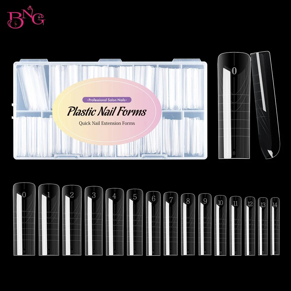 BNG Nail Formas duales para uñas de gel de extensión de poliéster Formas de uñas para gel constructor Reutilizable 15 tamaños Conjuntos de moldes de uñas acrílicos para manicura