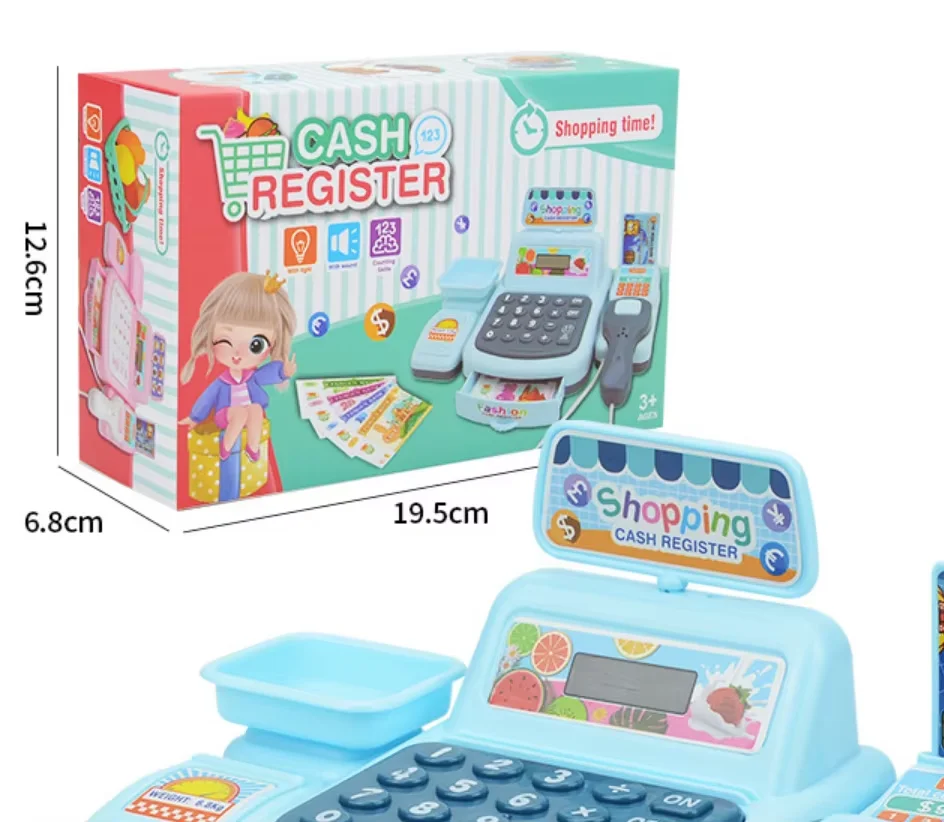 Cassiere giocattolo Registratore di cassa Playset Supermercato Checkout Toy con suono e luce Shopping Cassiere Gioco di ruolo Set per bambini