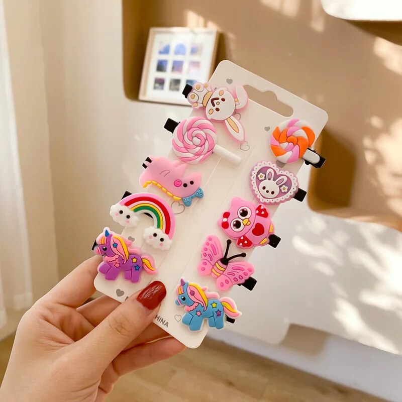 10 stks/set Nieuwe Meisjes Leuke Cartoon Eenhoorn Haar Clips Kids Mooie Haarspelden Ijs Hoofdband Haarspeldjes Mode Haaraccessoires