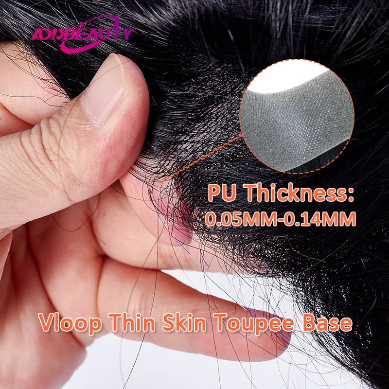 Vstyle ผู้ชาย Toupee ผมมนุษย์บางผิว PU วิกผมผมมนุษย์ที่มองไม่เห็น Vloop ผู้ชาย Capillary Prothesis ธรรมชาติสี