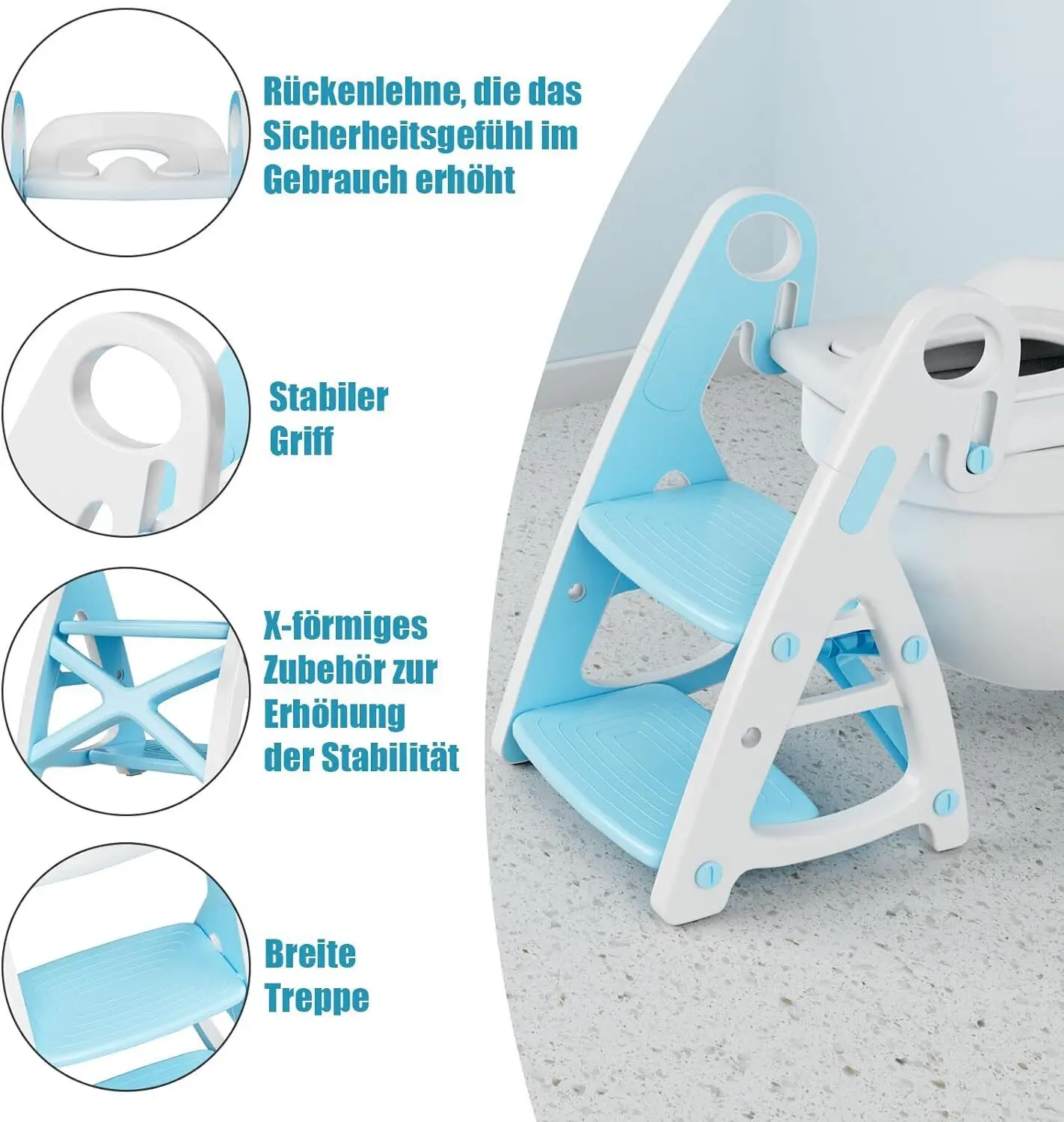 Sedile WC per bambini con scale Sedile WC per bambini 2in1 con sgabello, supporto triangolare, vasino con imbottitura in PU