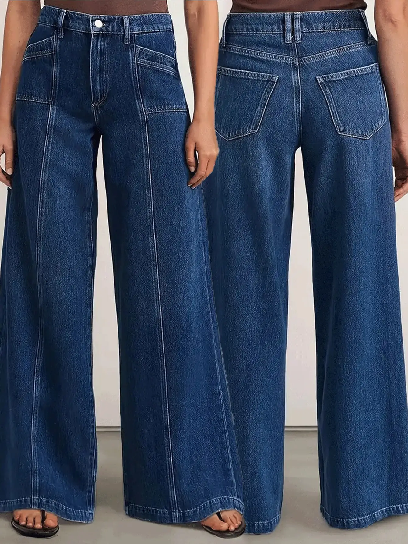 „Damen-Jeans mit weitem Bein in Tiefblau – stilvolle Denim-Hose für Komfort und Vielseitigkeit