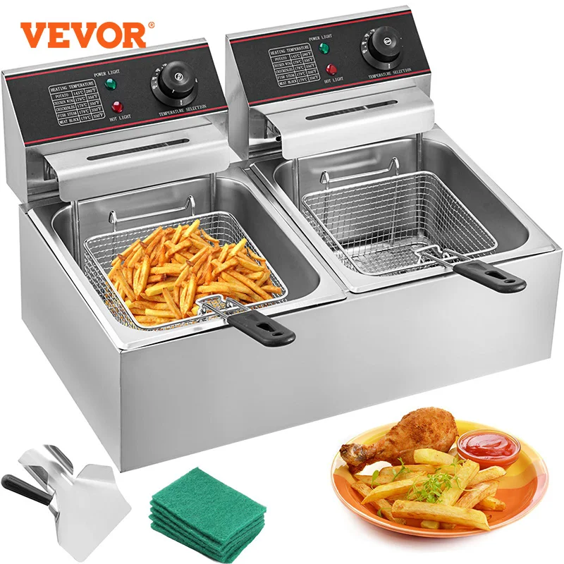 VEVOR Elektrische Fritteusen, zwei Tanks, 12 l, für Fast-Food-Restaurants oder Camping, Picknick, gebratenes Hähnchen, Bratchips, Pommes Frites