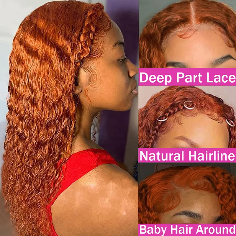Perruque Lace Front Wig brésilienne naturelle, cheveux bouclés, Deep Water Wave, 13x6, 13x4, 30 pouces, pre-plucked