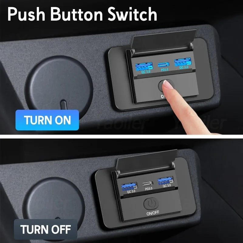 Panel de salida USB de 72W, 3 puertos, 12V, montaje en pared, 36W, USB C y doble QC3.0, 18W, puerto USB, enchufe de cargador con interruptor para coche, autobús, RV y camión