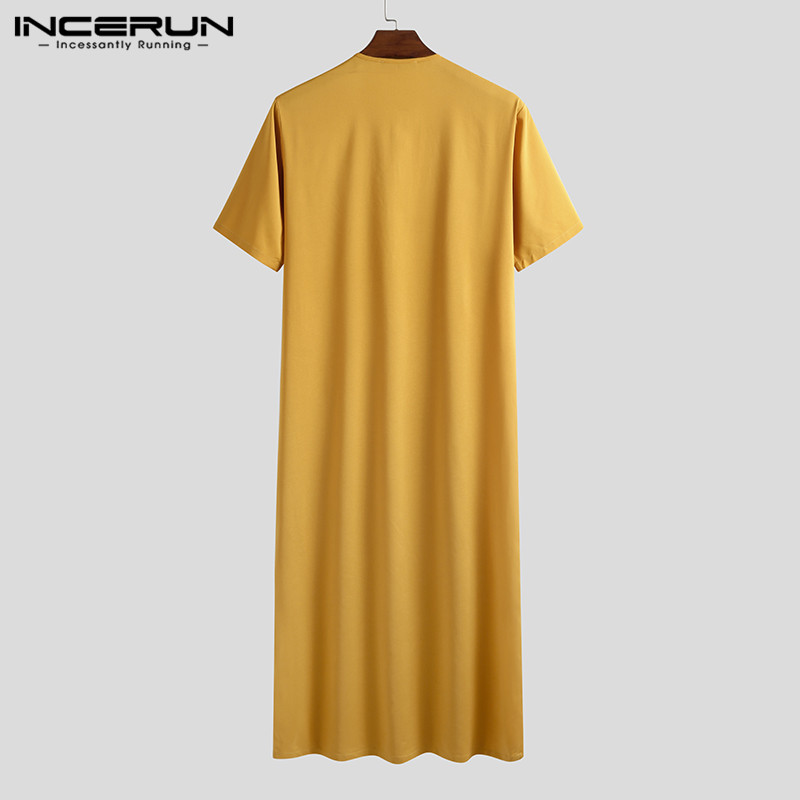 Incerun 2024 masculino muçulmano jubba thobe kaftan islâmico cor sólida moda manga curta caftan oriente médio dubai roupões masculinos S-5XL