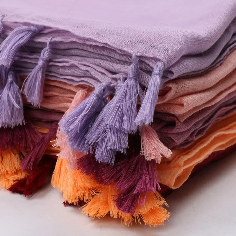 Moda feminina viscose hijab cachecol borla xale macio muçulmano bandana longo foulard pashmina femme bandanas cabeça envolve turbante mujer