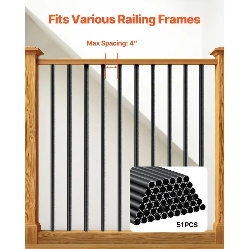 Metal Staircase Balusters 51 Pack 26 Inch Aluminum Spindles with Screws and  Caps for Sturdy Railing Design