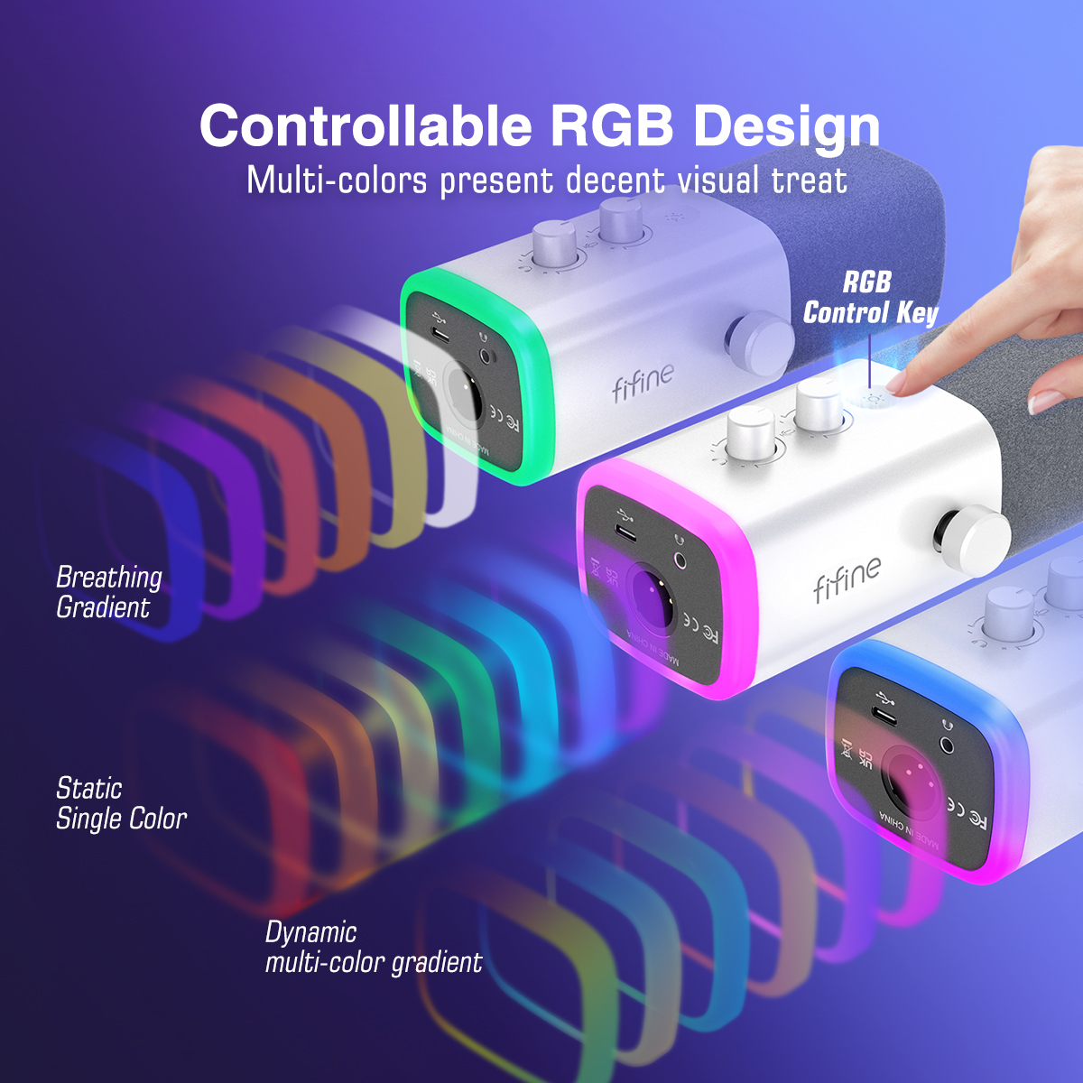 FIFINE USB/XLR Динамический микрофон с сенсорной кнопкой отключения звука, разъемом для наушников, управлением ввода-выводами, микшером PS5/4, игровым микрофоном Ampligame AM8