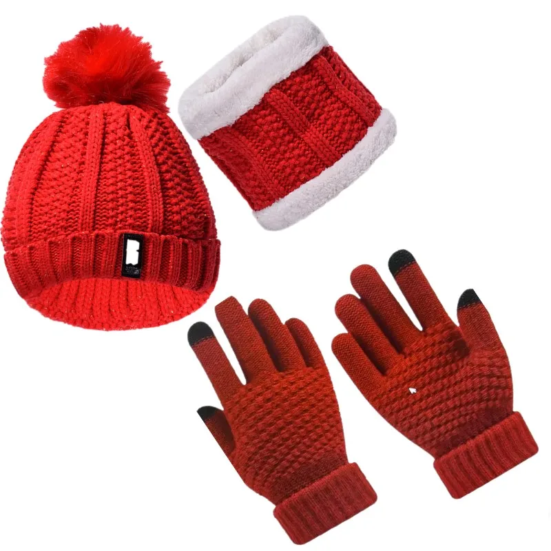 Sciarpa da 3 pezzi, guanti, set di tre pezzi autunno e inverno caldo e antivento, sciarpa calda e soffice, cappello dai colori misti
