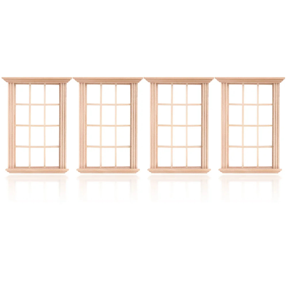 4 Uds muebles casa de muñecas ventana modelos infantiles Windows 1 12 escala miniaturas de madera