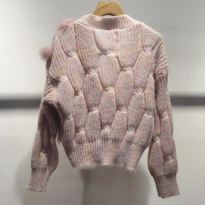 Frauen Kurze Strickjacke Pullover Mit Echt Fox Pelz Langarm Warme Herbst Casual Echtem Pelzmantel Weibliche Pullover Jacke