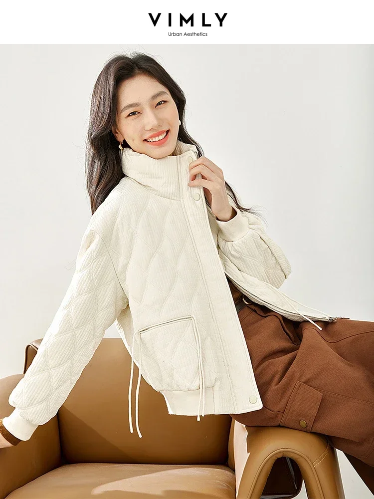 Vimly Cropped Argyleเสื้อแจ็คเก็ตผู้หญิง 2023 สบายๆตรงหลวมคอซิปหนาฤดูหนาวสําหรับผู้หญิงM3613