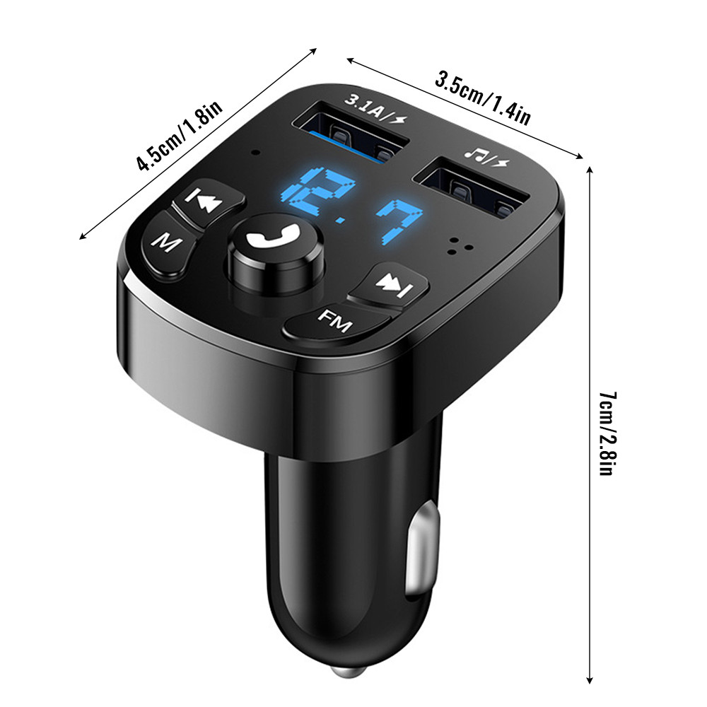 รถแฮนด์ฟรี Bluetooth 5.0 เครื่องส่งสัญญาณ FM Car Kit MP3 Modulator Player แฮนด์ฟรีเครื่องรับสัญญาณเสียง 2 USB Fast Charger