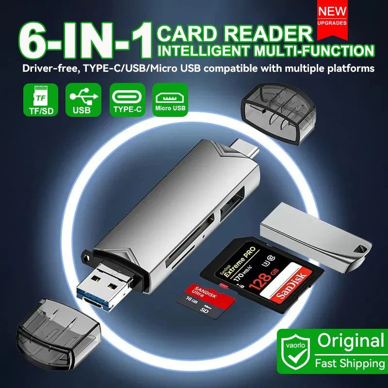 6 In 1 OTG Multifunction USB 3.0 Card Reader U Disk TYPE-C/Usb/Tf/Sd Flash Drive Memory Card for Adapter Phone Laptop Compute