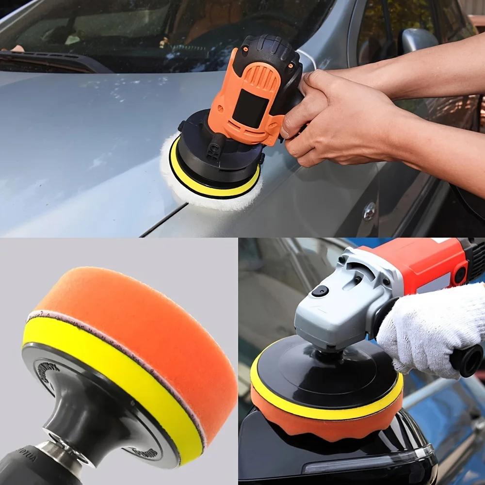 6 unids/set de almohadillas para pulir autos, discos para pulir el cabello de esponja, discos para pulir en forma de coche, con adaptador de taladro para tablero posterior