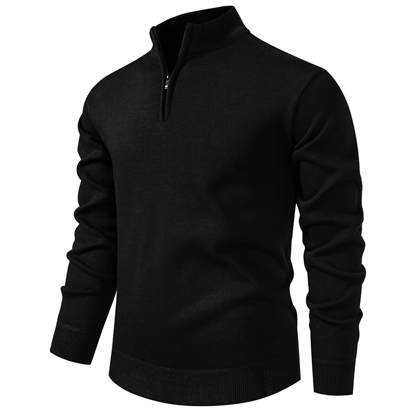 Autumn Winter Men's Half Zipper Knitted Pullovers Solid Slin Fit Casual Sweater Male Fleece Warm Stand Collar Pullover Sweaters