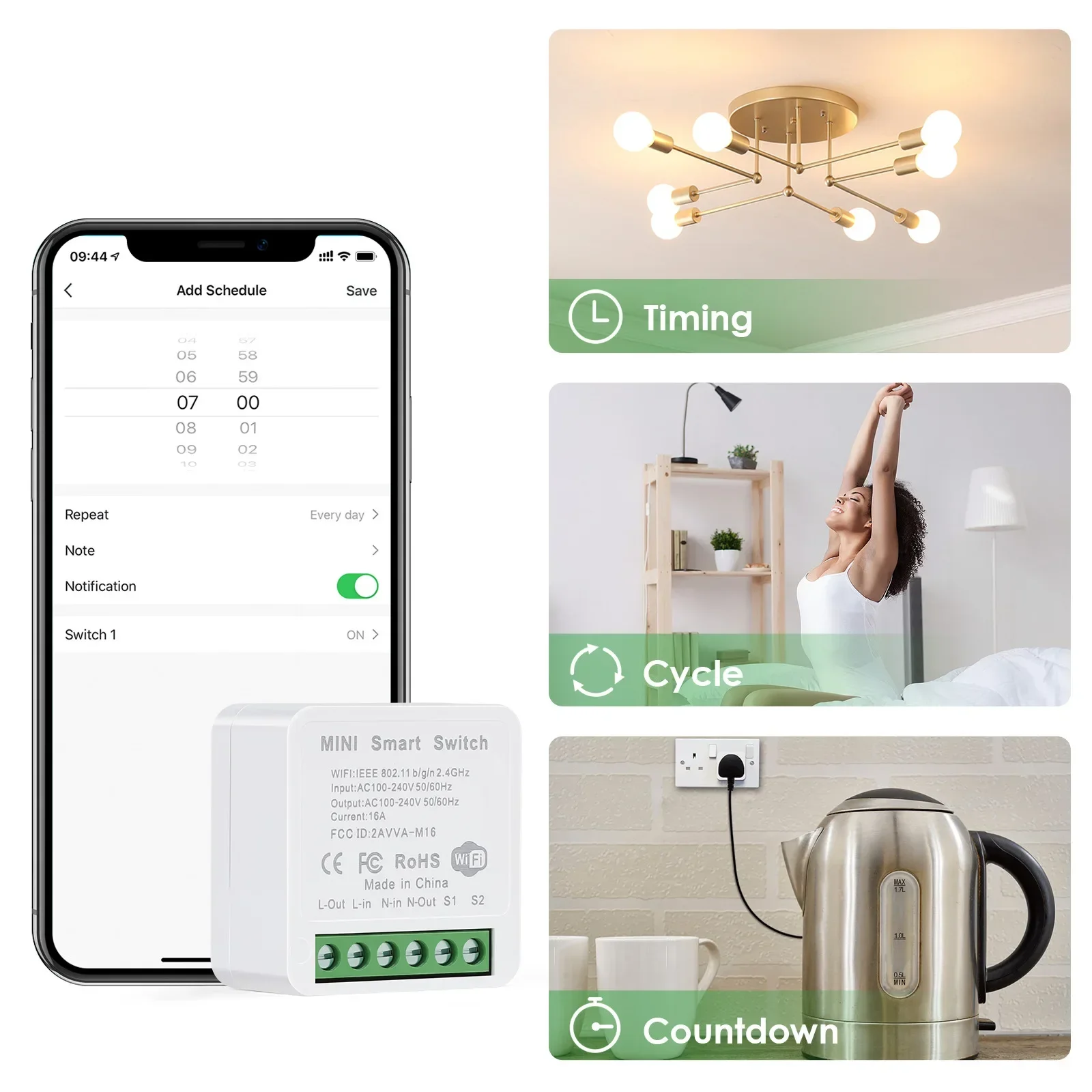 Zigbee-miniinterruptor inteligente con WIFI, interruptor de Control de 2 vías, 16A, a través de Alexa, Alice, Google Home, Tuya, Smart Life, Ewelink, Cozylife, Homekit