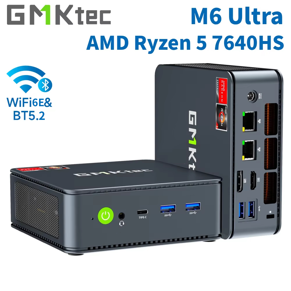 GMKtec M6 Ultra Gaming Mini PC AMD Ryzen 5 7640HS (Upgraded 6600H/6800H) Desktop Mini Computers WiFi 6/BT 5.2, Triple 4K Display