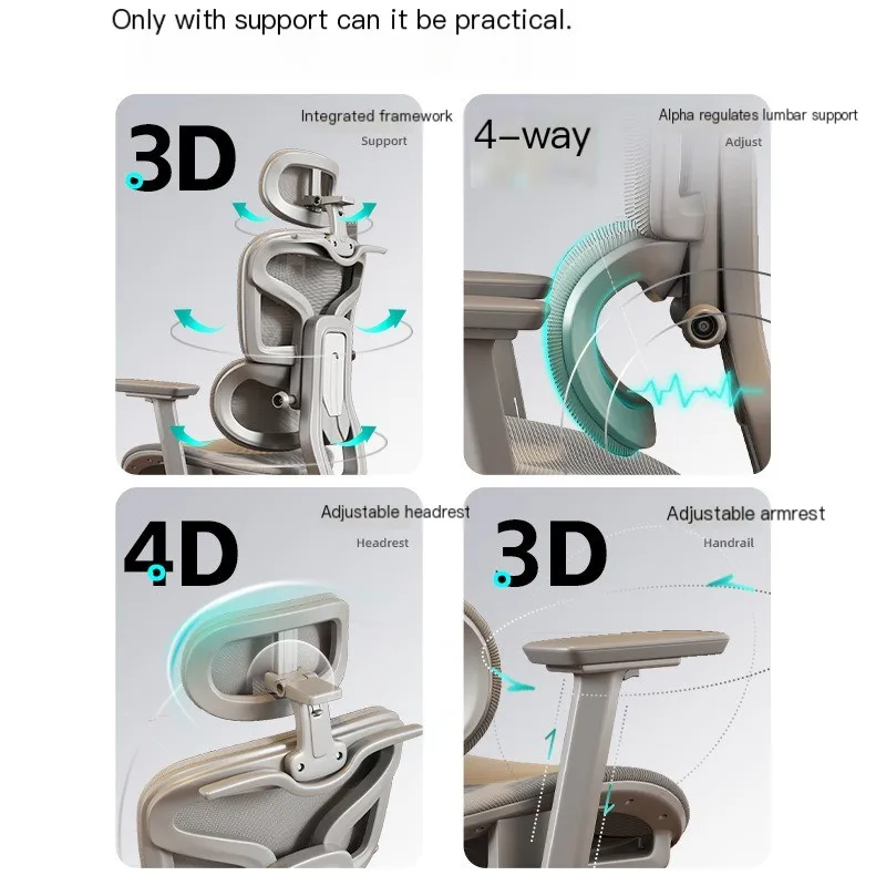 人間工学に基づいた椅子ランバーサポートコンピュータチェア長時間座るためのホームコンフォート調節可能なBureaustoel家庭用およびオフィス用品