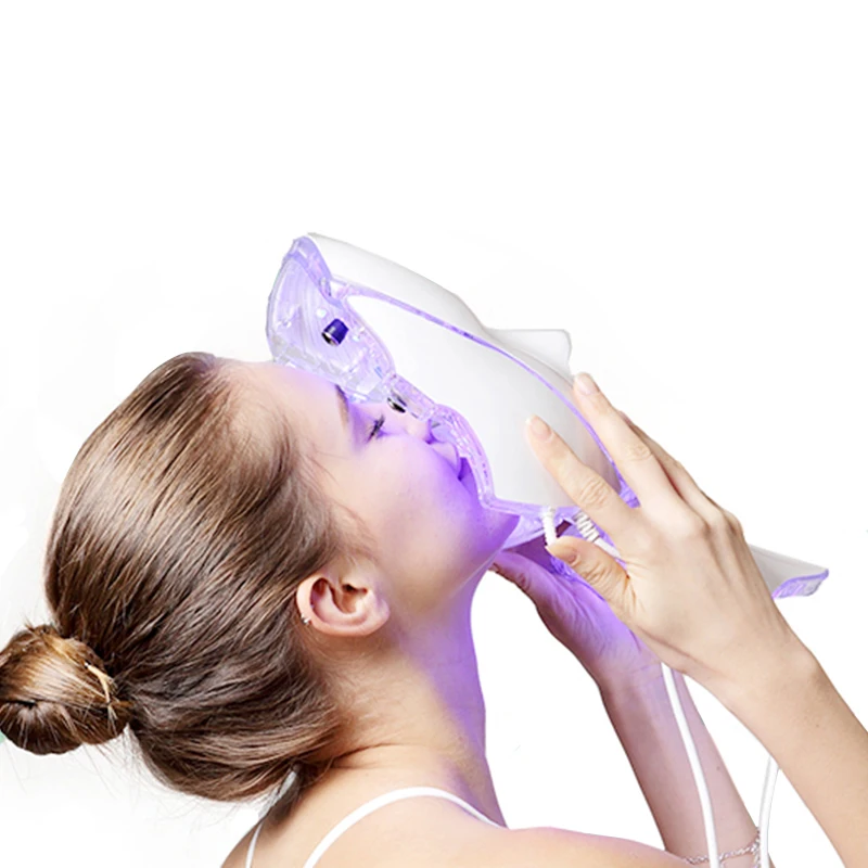 7-kleuren LED-masker met nek Face Lifting Stevig LED-lichttherapiemasker Huidverjonging Anti Acne Schoonheidsapparaat Gezichtsmasker